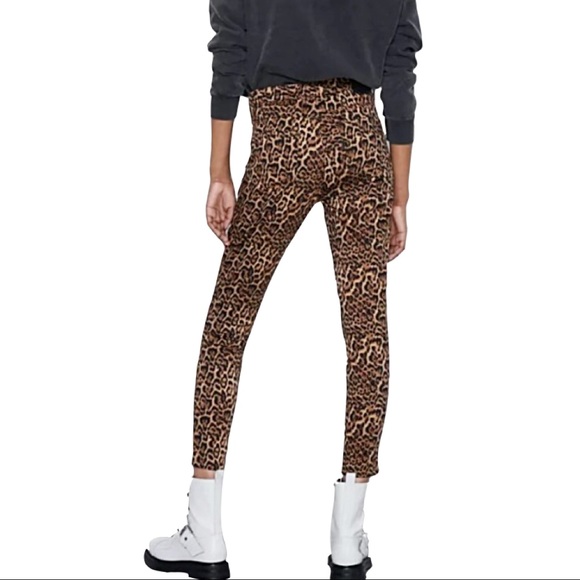 ZARA Leopard Mid Rise Skinny Pants Size 6 - Picture 4 of 10